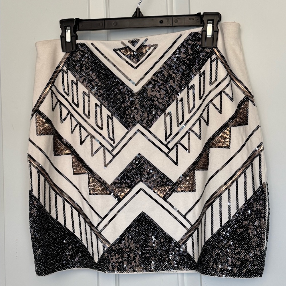 Express Black and Cream Sequin Mini Skirt